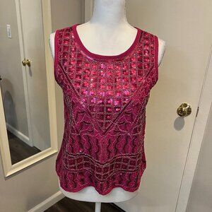 Harper Fuschia/Hot Pink Sequin Beaded Cocktail/Evening Blouse, Size Medium